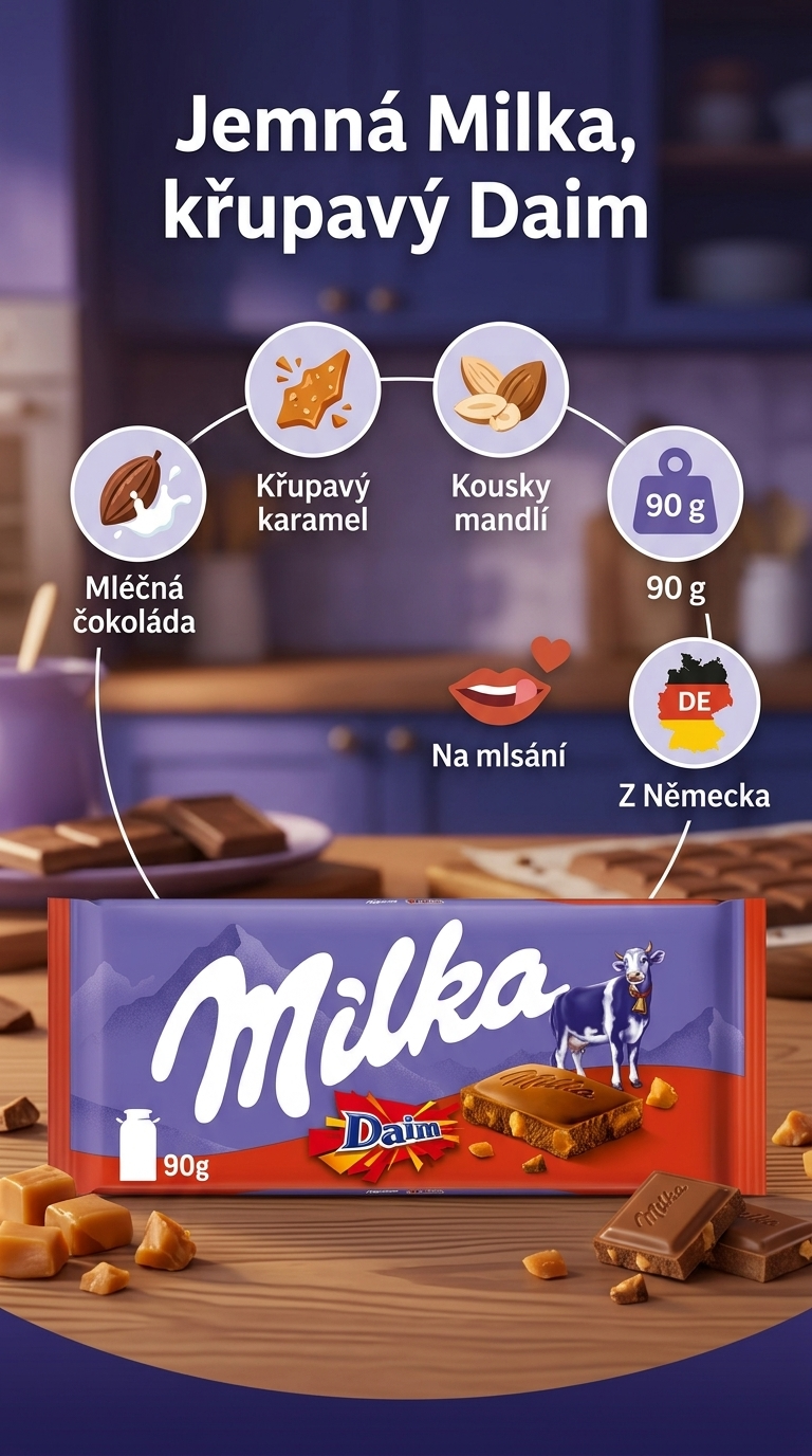 Milka Daim 90 g - mobilní infografika