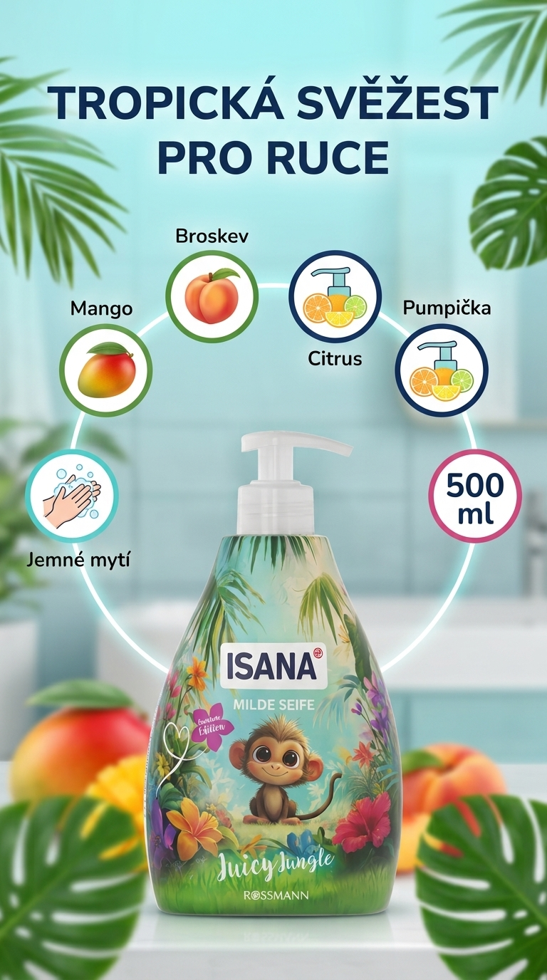 Isana jemné tekuté mýdlo Juicy Jungle 500 ml - mobilní infografika