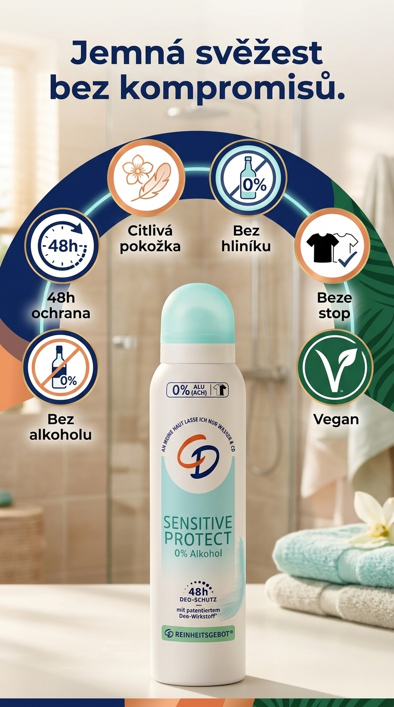CD deodorant ve spreji Sensitive Protect 150 ml - mobilní infografika
