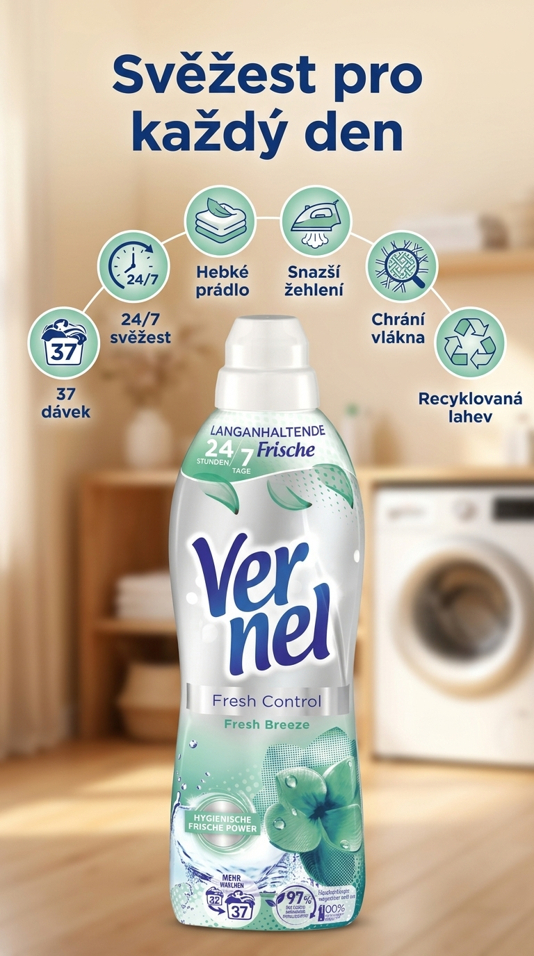 Vernel Fresh Control Fresh Breeze aviváž 37 dávek 814 ml - mobilní infografika