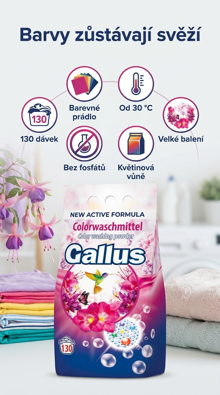 Gallus prací prášek na barevné prádlo 130 dávek 8,45 kg - mobilní infografika