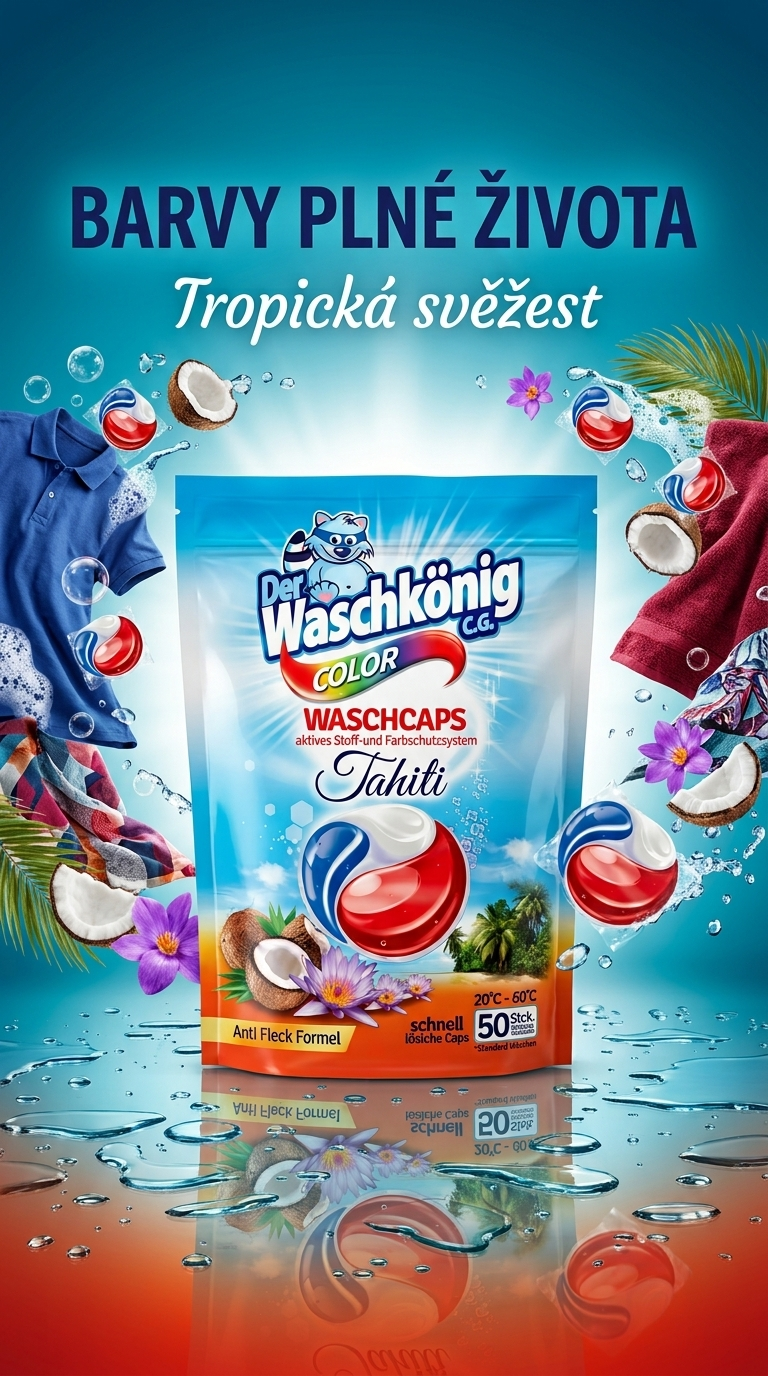 WaschKönig Tahiti Color kapsle na praní na barevné prádlo 50 ks - lifestyle poster