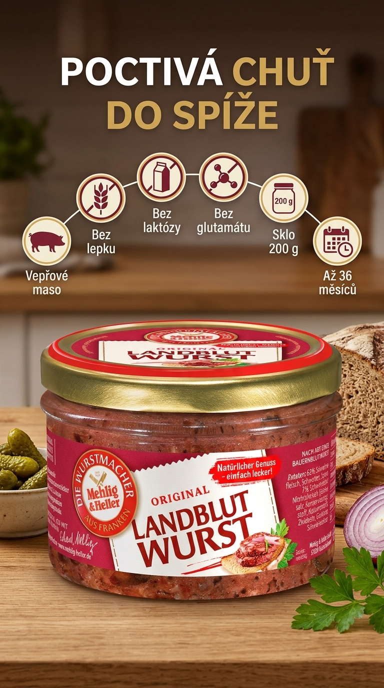 Mehlig & Heller originální venkovská krvavá klobása ve skle 200 g - mobilní infografika