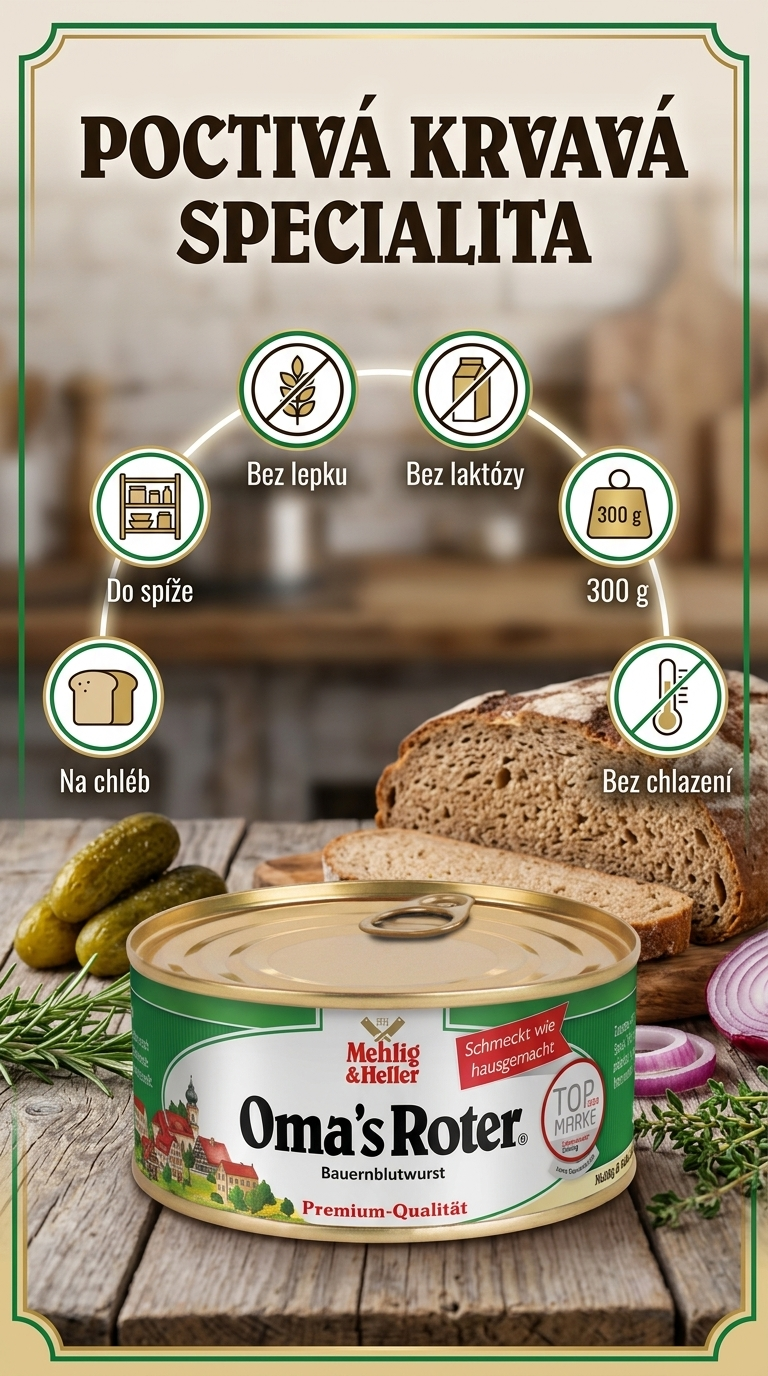 Mehlig & Heller Oma's Roter krvavá masová pomazánka v konzervě 300 g - mobilní infografika