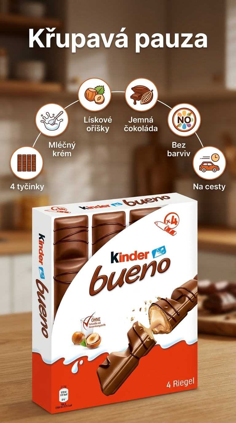 Kinder Bueno 4 ks, 86 g - mobilní infografika