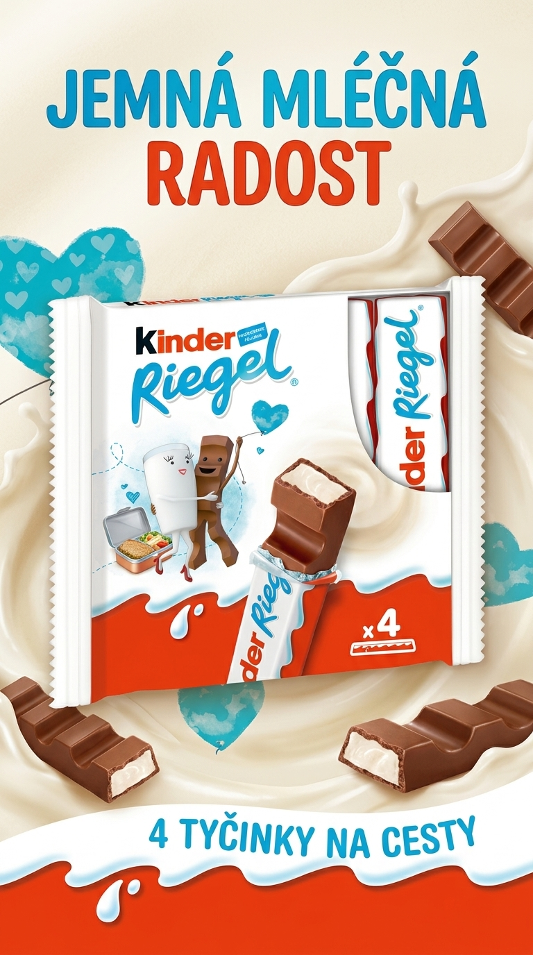 Kinder Riegel mléčné čokoládové tyčinky 4 ks, 86 g - lifestyle poster