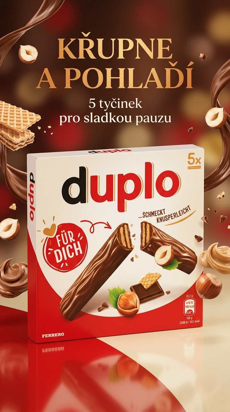 duplo čokoládové tyčinky s oplatkou a nugátovým krémem 5 ks, 91 g - lifestyle poster