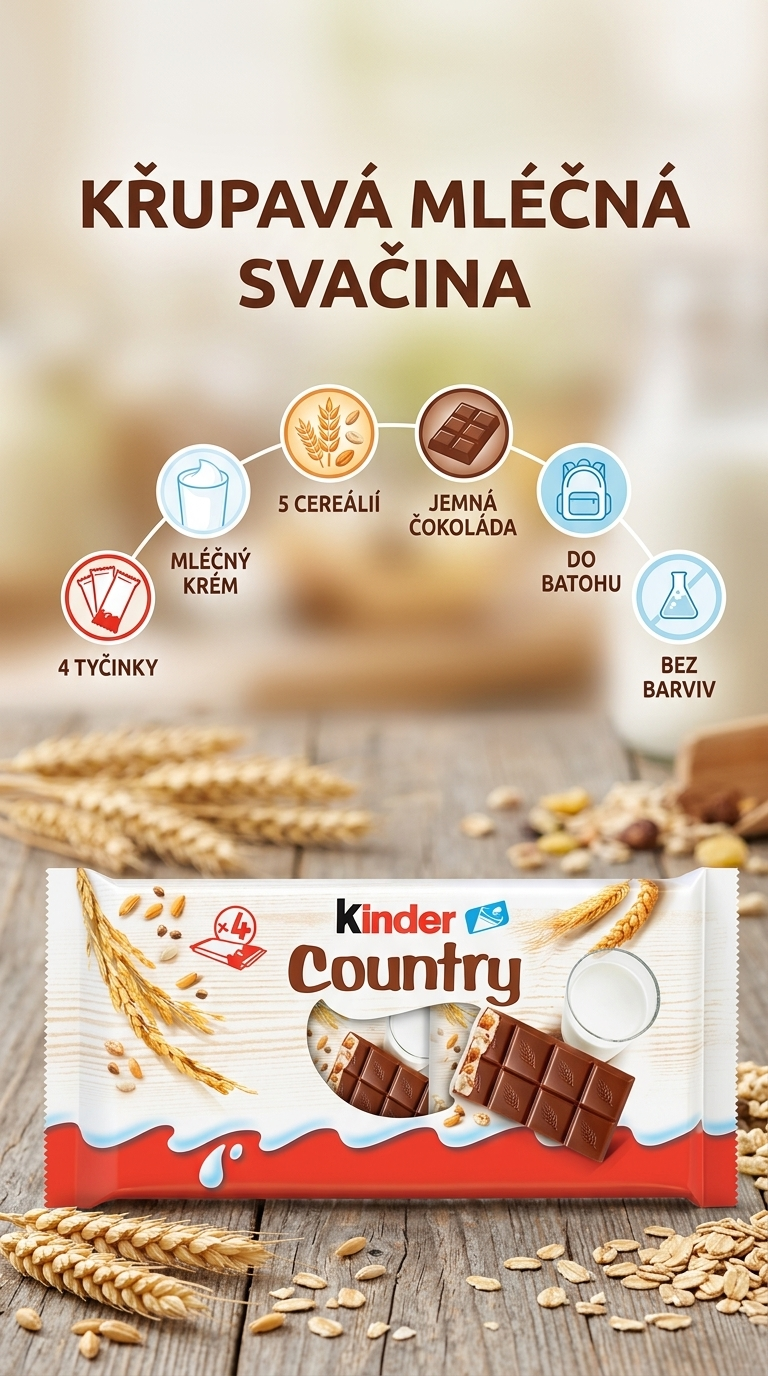 Kinder Country 4 ks 94 g - mobilní infografika