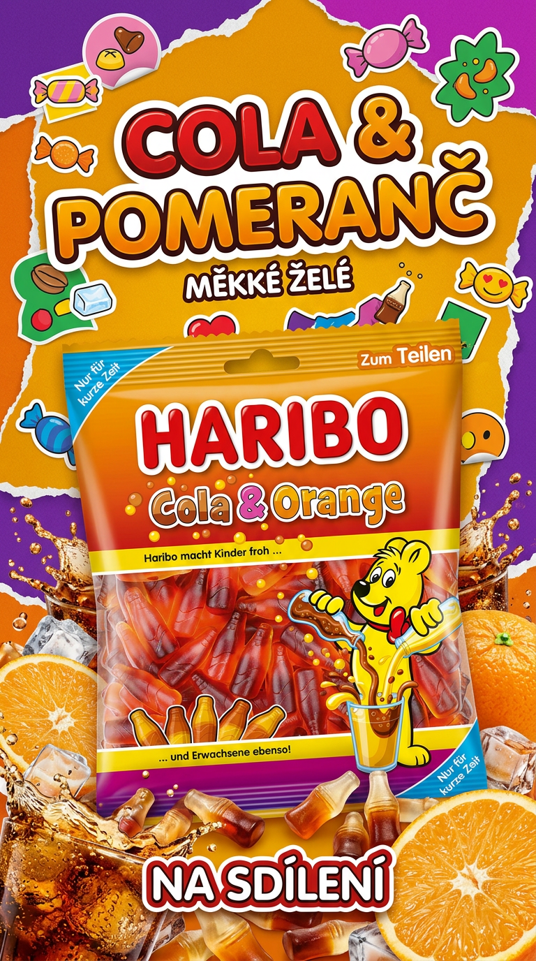 Haribo Cola & Orange želé lahvičky - lifestyle poster