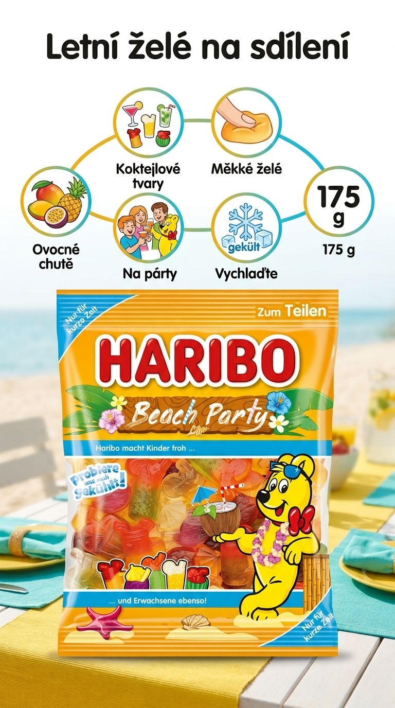 Haribo Beach Party želé bonbony 175 g - mobilní infografika