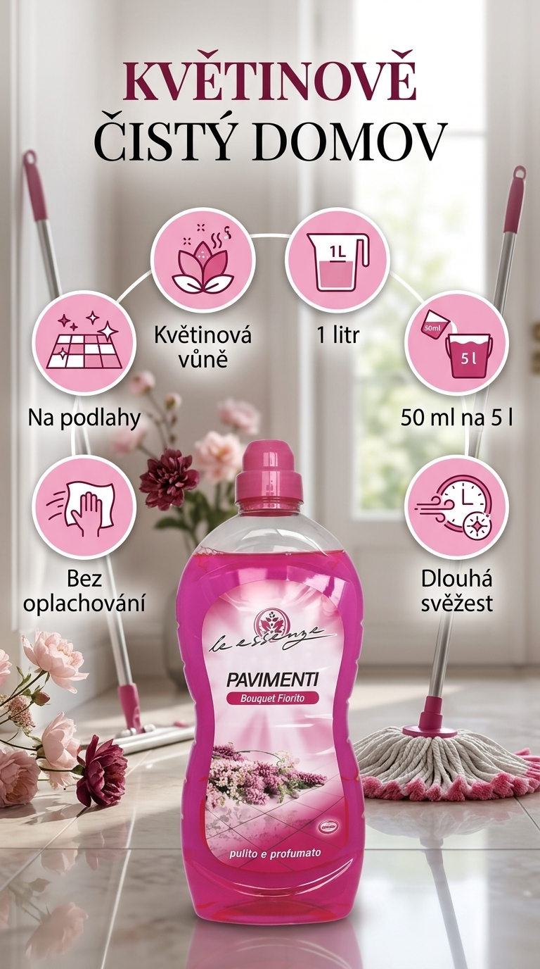 Dilly Le Essenze Bouquet Fiorito čistič na podlahy s květinovou vůní 1 l - mobilní infografika