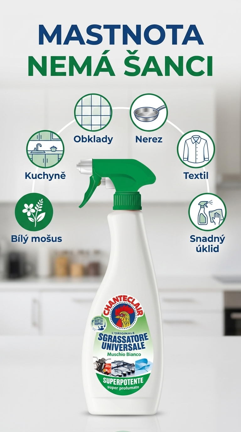 Chanteclair univerzální odmašťovač s vůní bílého mošusu 600 ml - mobilní infografika