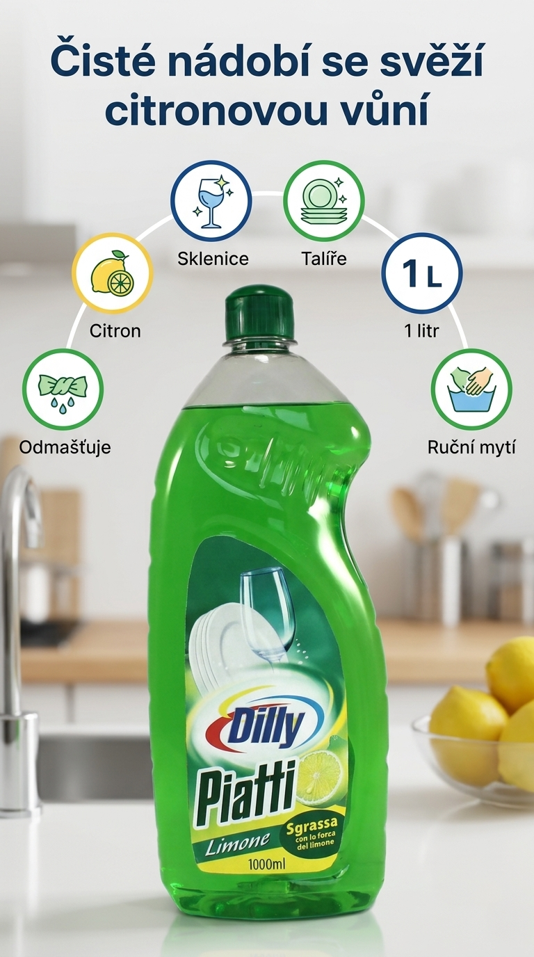 Dilly prostředek na mytí nádobí s vůní citronu 1000 ml - mobilní infografika