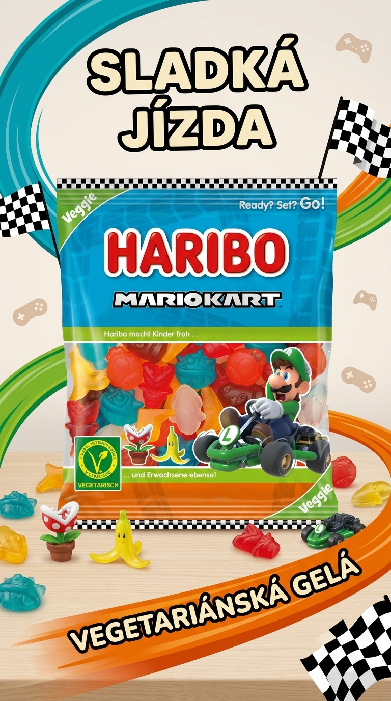 Haribo Mario Kart vegetariánské želé bonbony 160 g - lifestyle poster