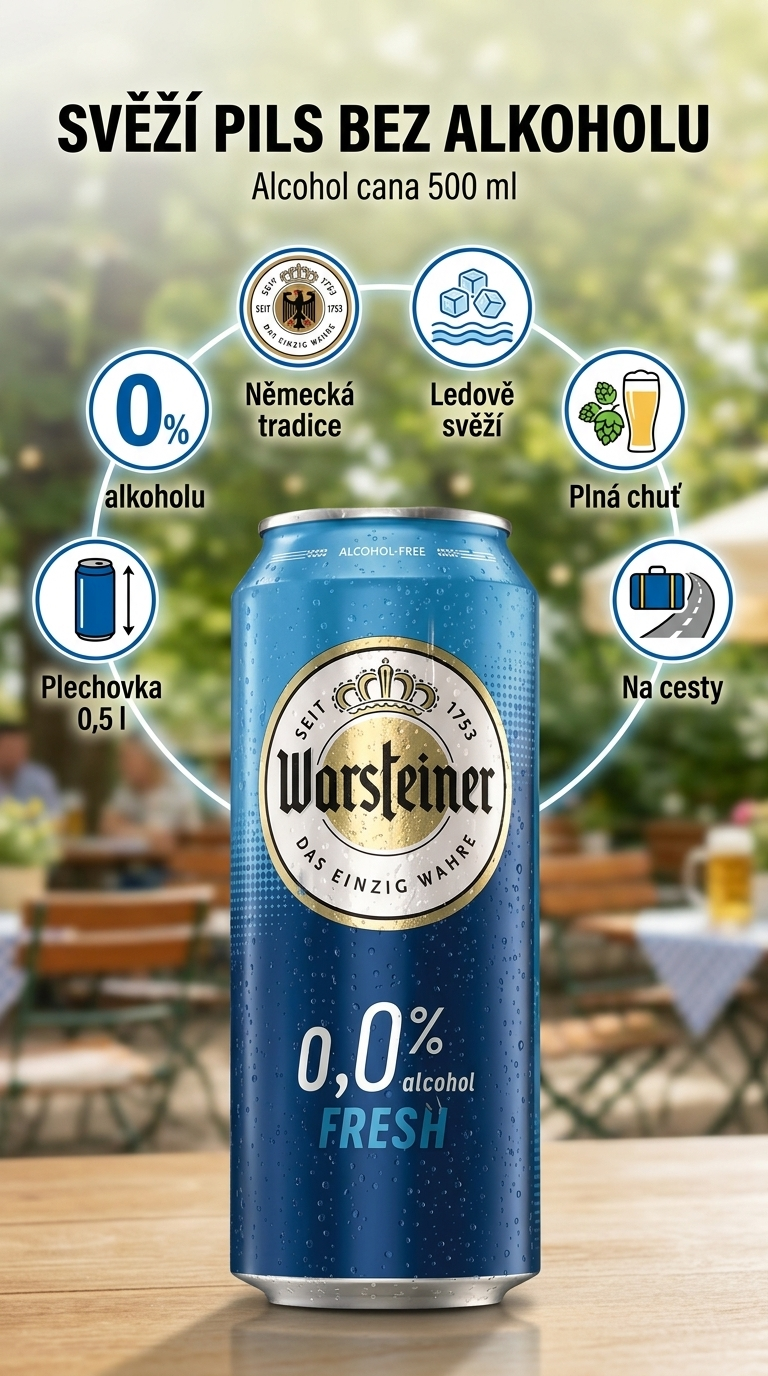 Warsteiner FRESH nealkoholické pivo 0,0 %, 0,5 l - mobilní infografika