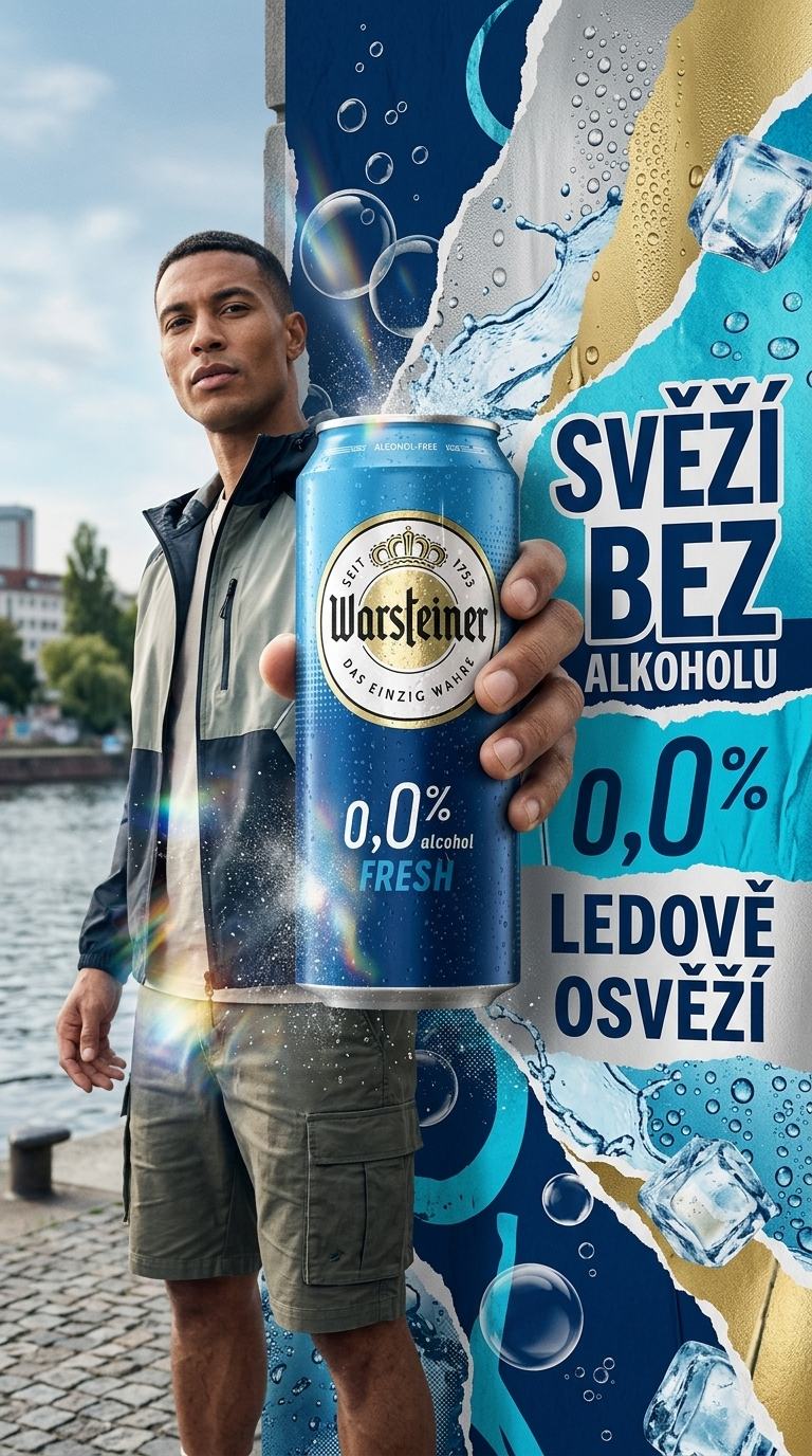 Warsteiner FRESH nealkoholické pivo 0,0 %, 0,5 l - lifestyle poster