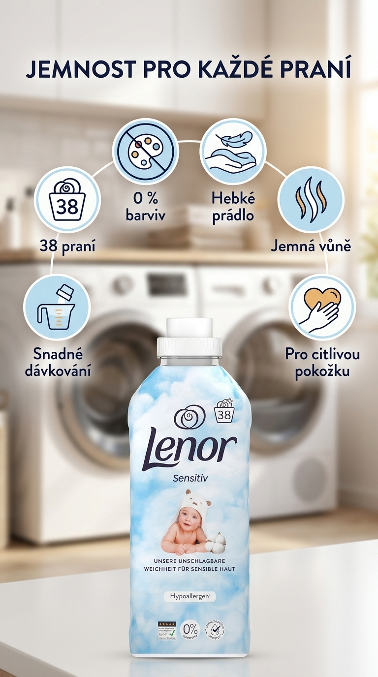 Lenor Sensitiv koncentrovaná aviváž 38 praní, 798 ml - mobilní infografika