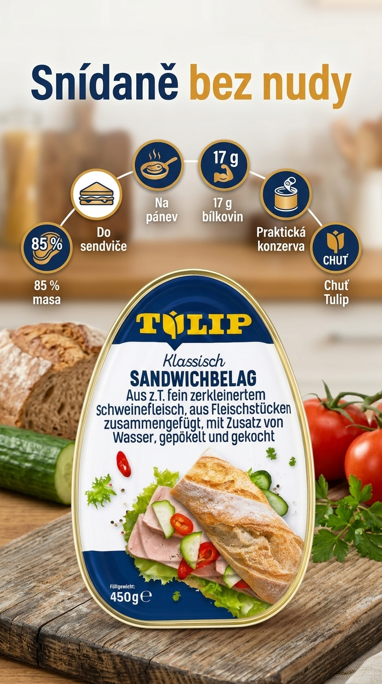 Tulip snídaňový lunchmeat z vepřového masa 450 g - mobilní infografika