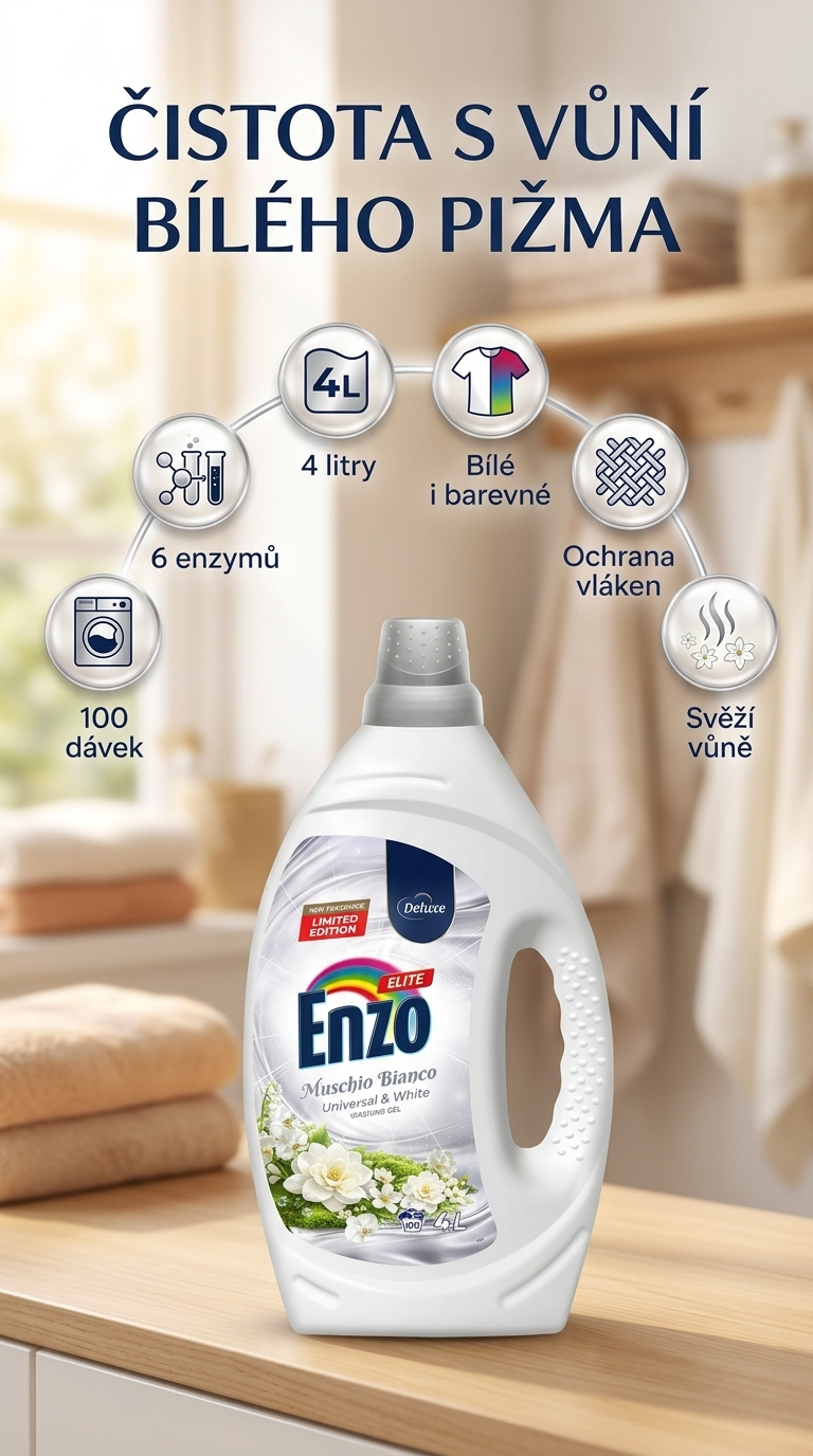 Enzo Elite 6v1 prací gel s vůní bílého pižma – mobilní přehled