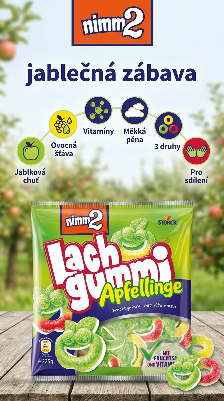 nimm2 kyselé jablečné želé kroužky s vitamíny 225 g - mobilní infografika
