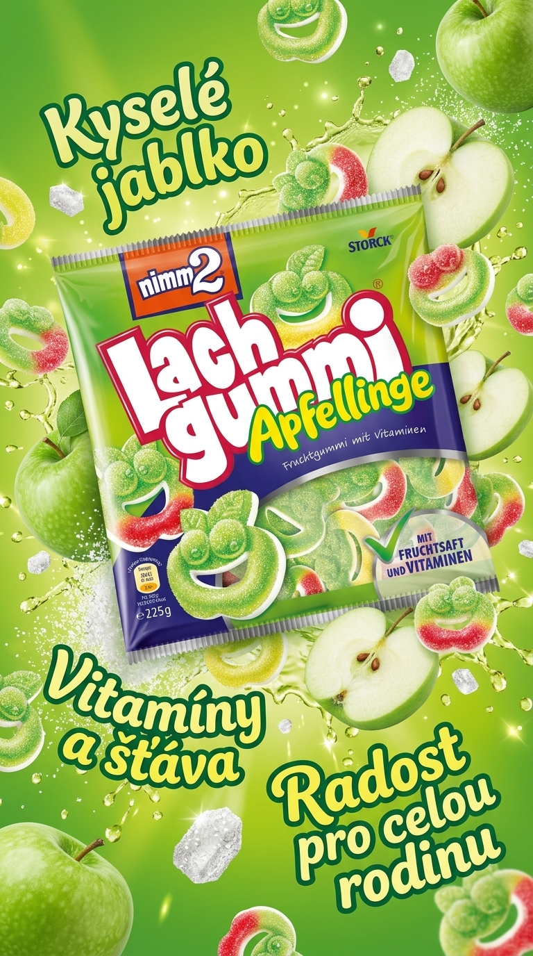 nimm2 kyselé jablečné želé kroužky s vitamíny 225 g - lifestyle poster