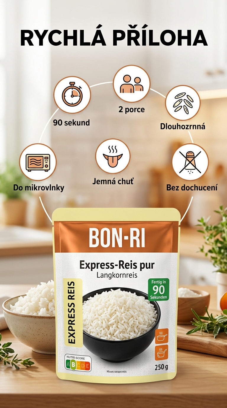 BON-RI hotová dlouhozrnná rýže do mikrovlnky 250 g - mobilní infografika