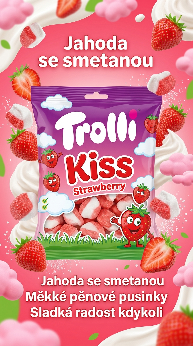 Trolli Strawberry Kiss jahodové pusinky 150 g - lifestyle poster