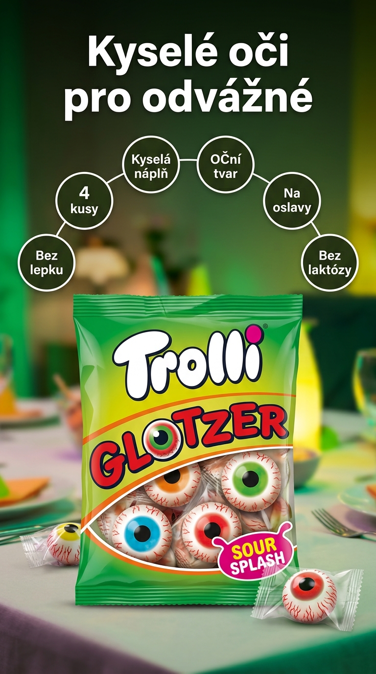 Trolli Glotzer kyselé želé oči 4 ks, 75 g - mobilní infografika