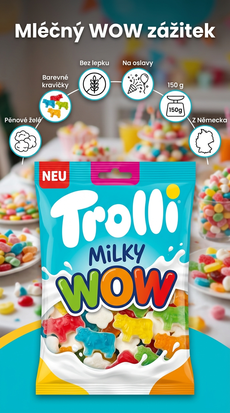 Trolli Milky WOW pěnové gumové bonbony 150 g - mobilní infografika