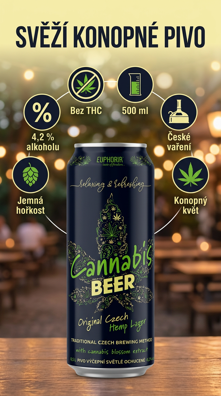 Euphoria konopné pivo v plechovce 500 ml - mobilní infografika
