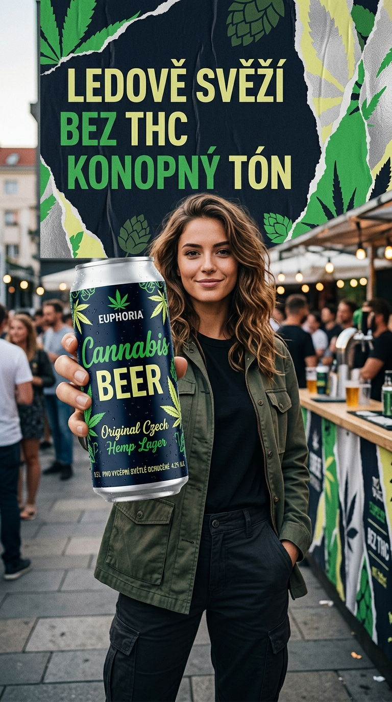 Euphoria konopné pivo v plechovce 500 ml - lifestyle poster