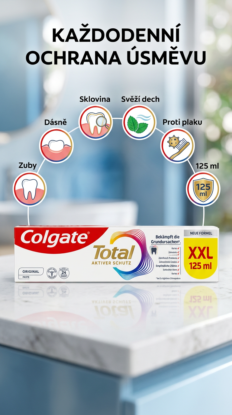 Colgate Total Original zubní pasta pro kompletní ochranu XXL 125 ml - mobilní infografika