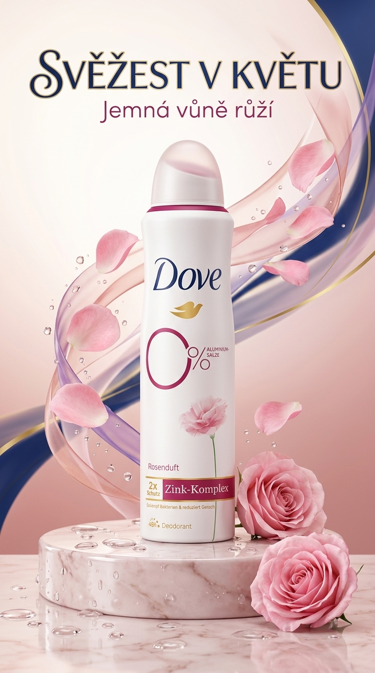 Dove deodorant ve spreji se zinkovým komplexem a vůní růží 150 ml – lifestyle poster