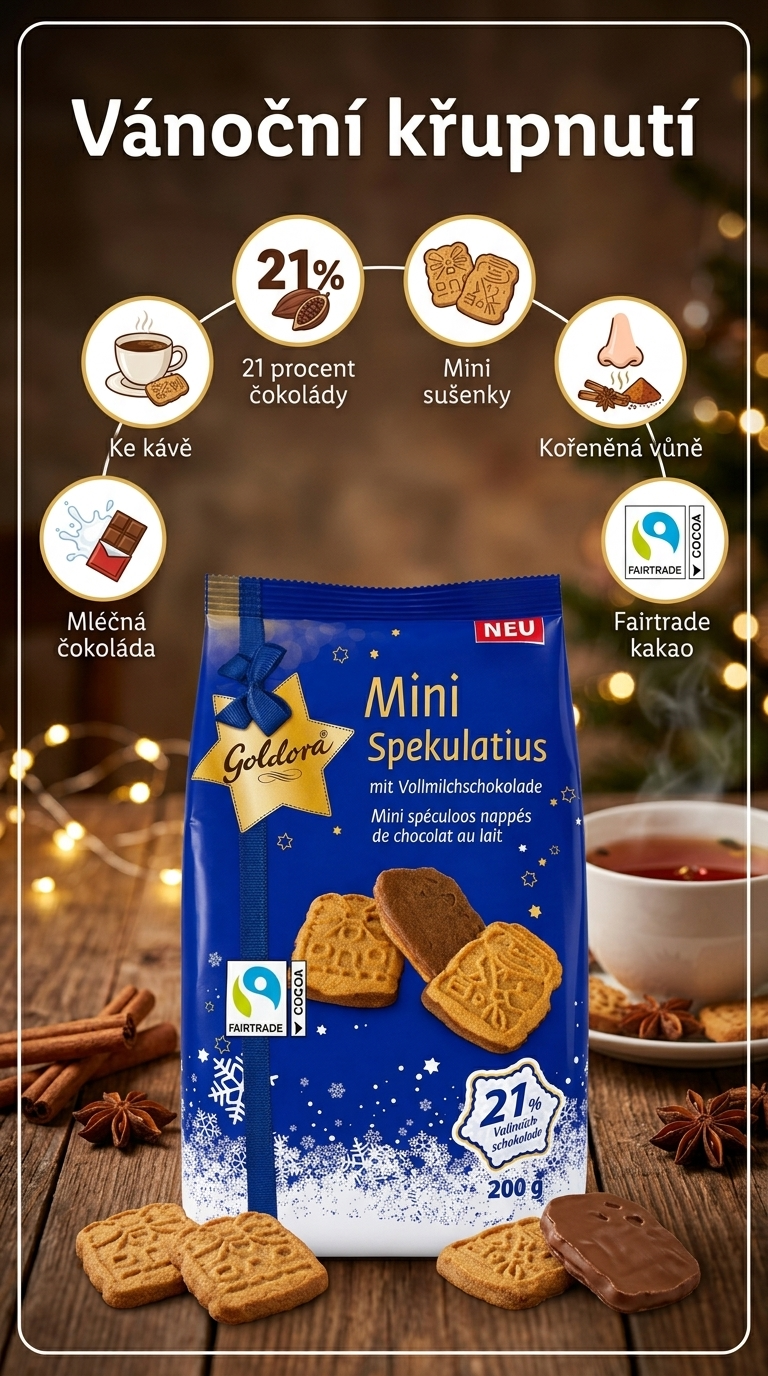 Goldora vánoční mini kořeněné sušenky s mléčnou čokoládou 200 g - mobilní infografika