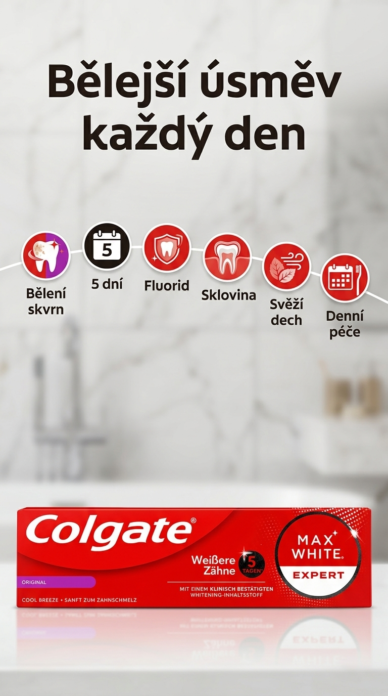 Colgate Bělící zubní pasta Max White Expert 75 ml - mobilní infografika