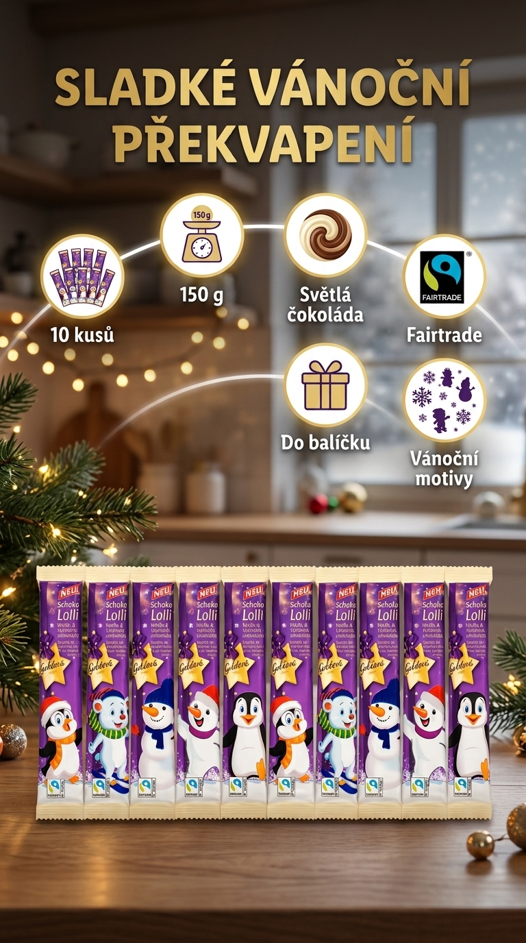 Goldora Vánoční lízátka z bílé čokolády 10 ks 150g - mobilní infografika