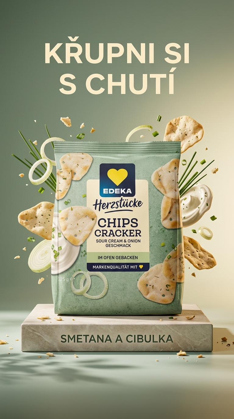 Edeka Herzstücke pečené chipsové krekry se zakysanou smetanou a cibulkou 125 g – křupavý snack