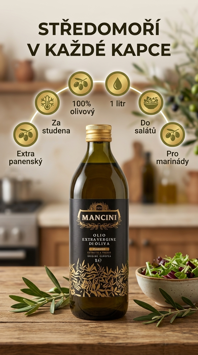 Mancini extra panenský olivový olej 1 l – mobilní infografika