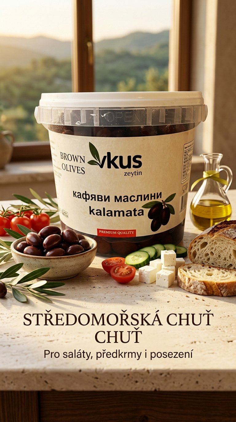 Vkus hnědé olivy Kalamata 1 kg ve středomořské kuchyni