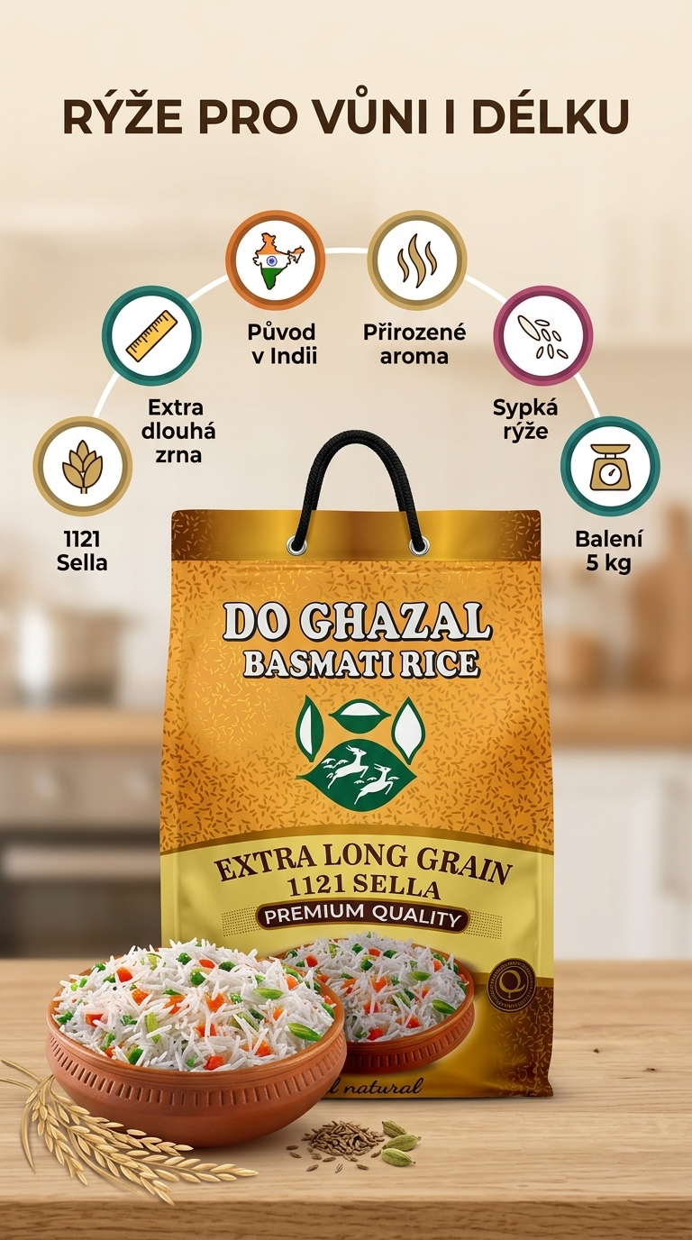 Do Ghazal basmati rýže 1121 Sella 5 kg – mobilní infografika