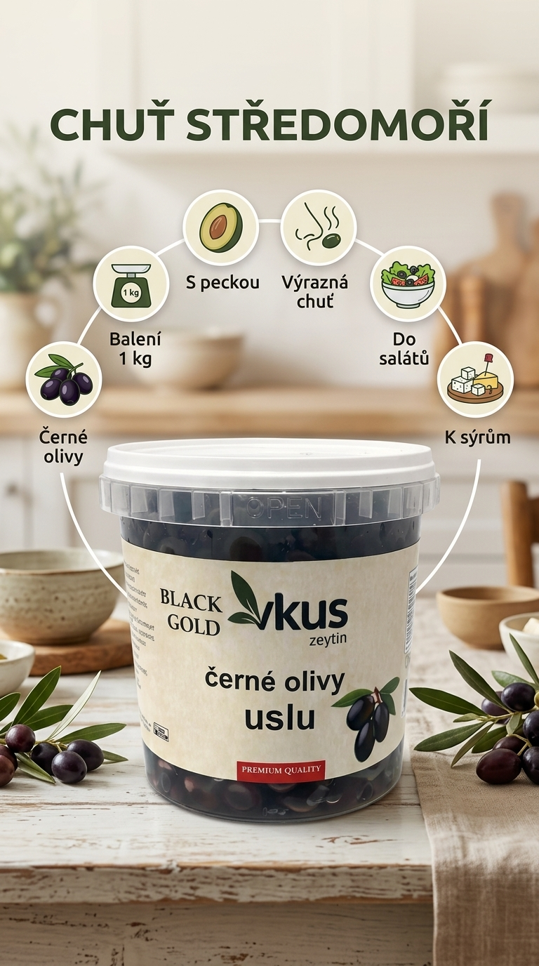 Vkus černé olivy Kalamata 1 kg – mobilní infografika