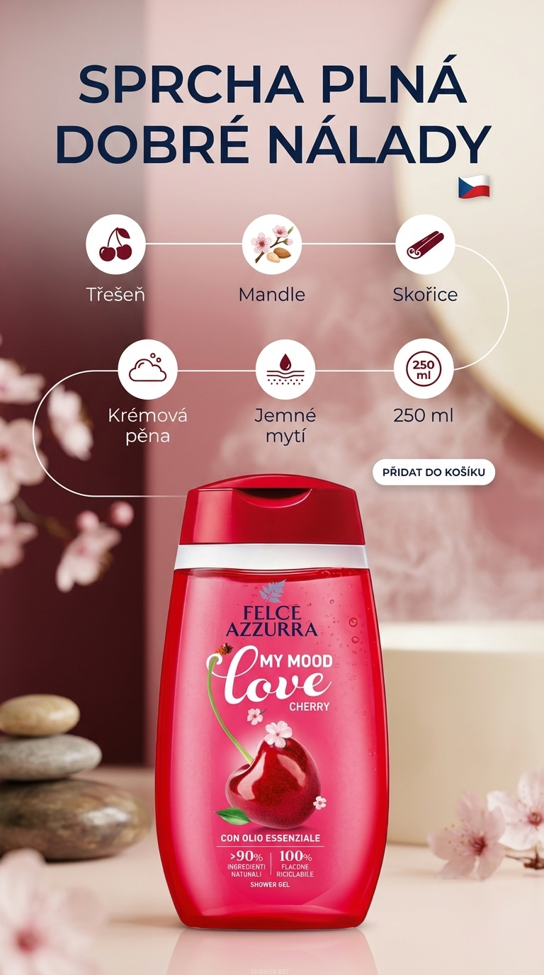 Felce Azzurra My Mood Love Cherry sprchový gel 250 ml – mobilní infografika