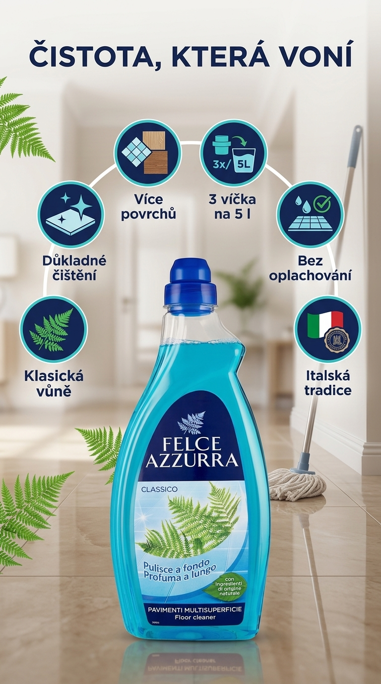 Felce Azzurra Classico čistič podlah - mobilní infografika