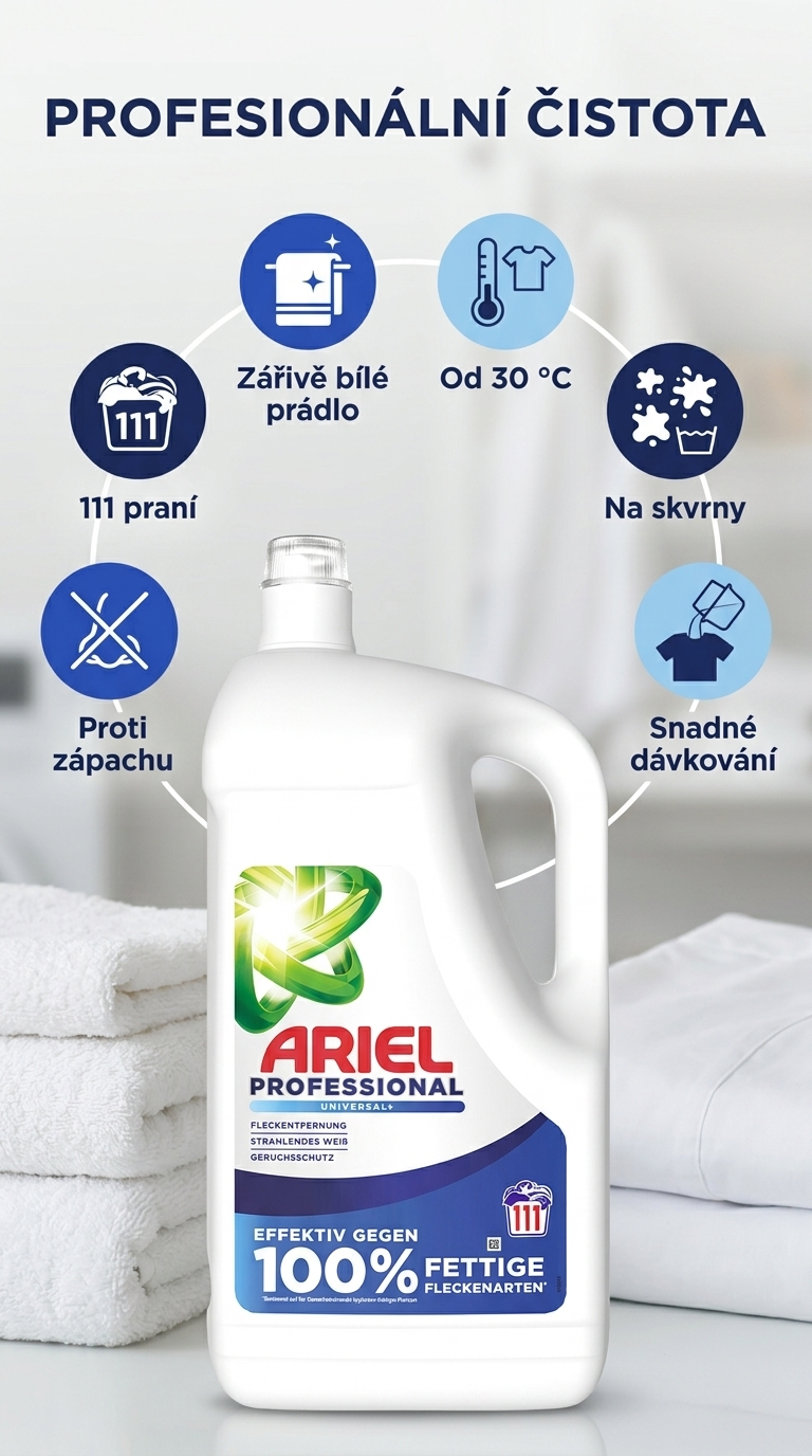 Ariel Professional prací gel Universal+ 111 praní 4,995 l - mobilní infografika
