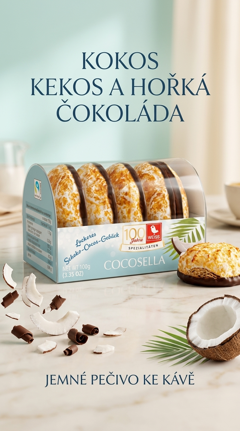 Weiss Cocosella kokosové pečivo na oplatce s hořkou čokoládou 100 g – lifestyle poster