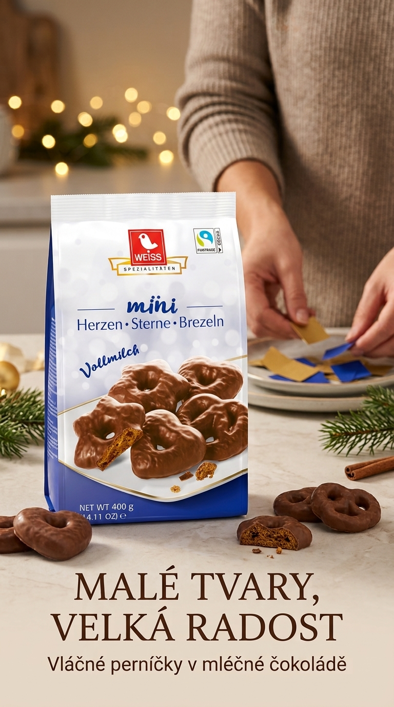 Weiss mini perníčky srdíčka, hvězdičky a preclíky v mléčné čokoládě 400 g - lifestyle poster