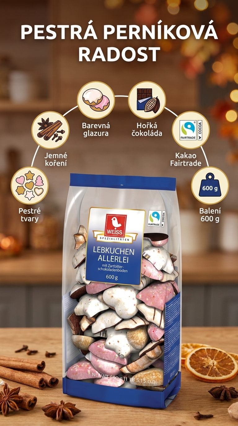 Weiss pestrá směs glazovaných perníků s hořkou čokoládou 600 g - mobilní infografika