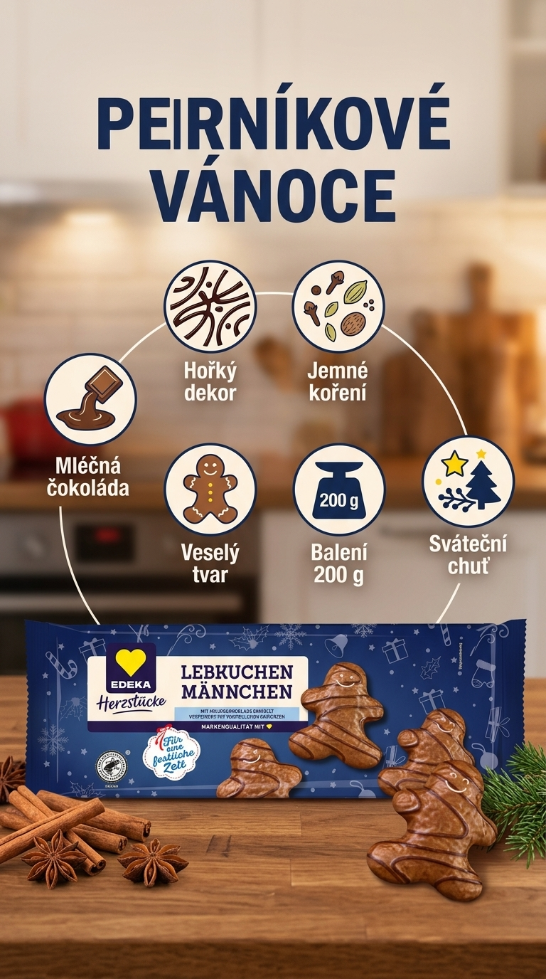 Edeka Herzstücke perníkoví panáčci v mléčné čokoládě s hořkým dekorem 200 g - mobilní infografika