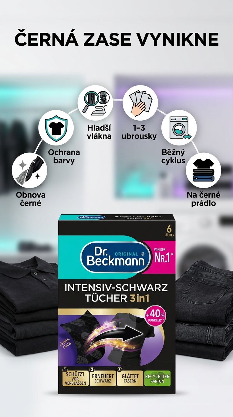 Dr. Beckmann ubrousky pro intenzivní obnovu černé barvy 3v1, 6 ks - mobilní infografika