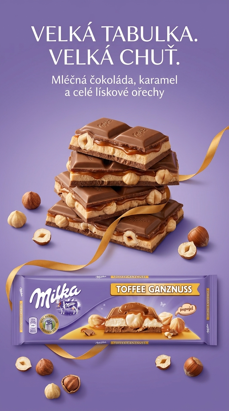 Milka MMMAX – lifestyle poster mléčné čokolády s karamelem a ořechy